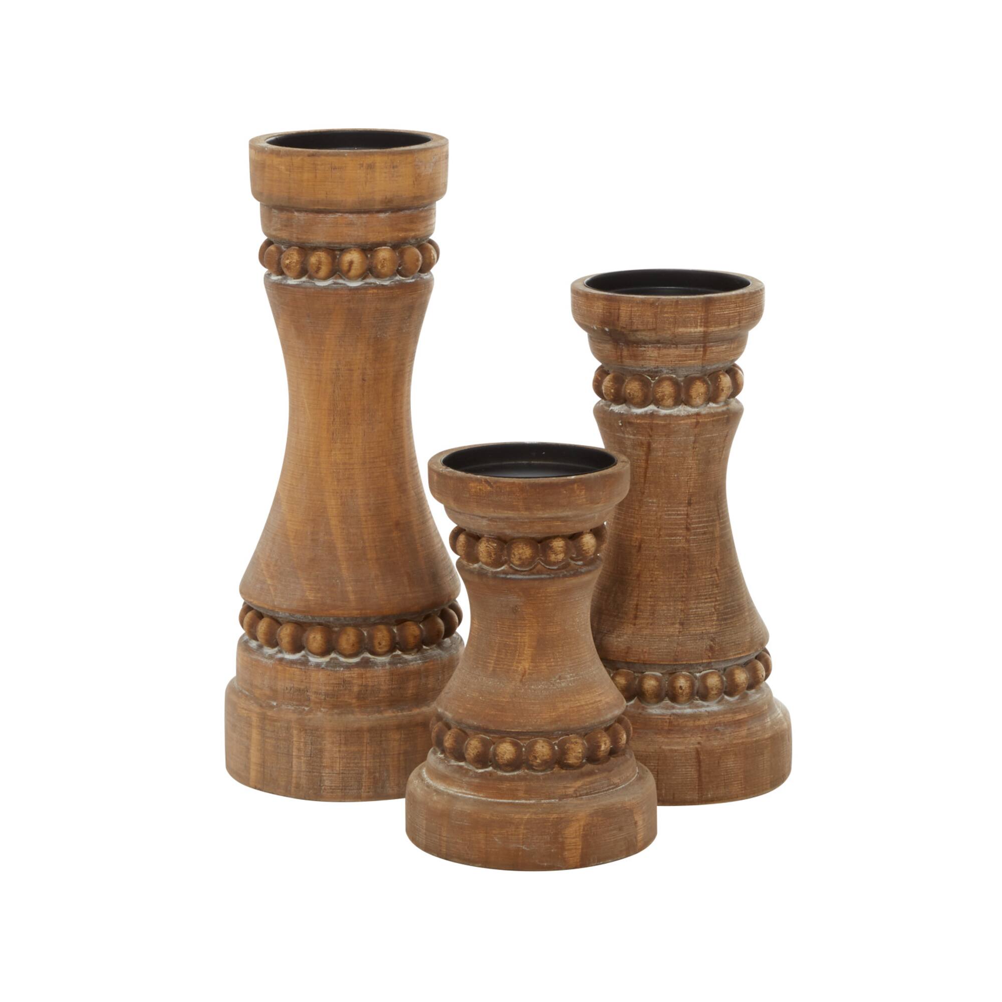 Brown Wood Natural Candle Holder Set
